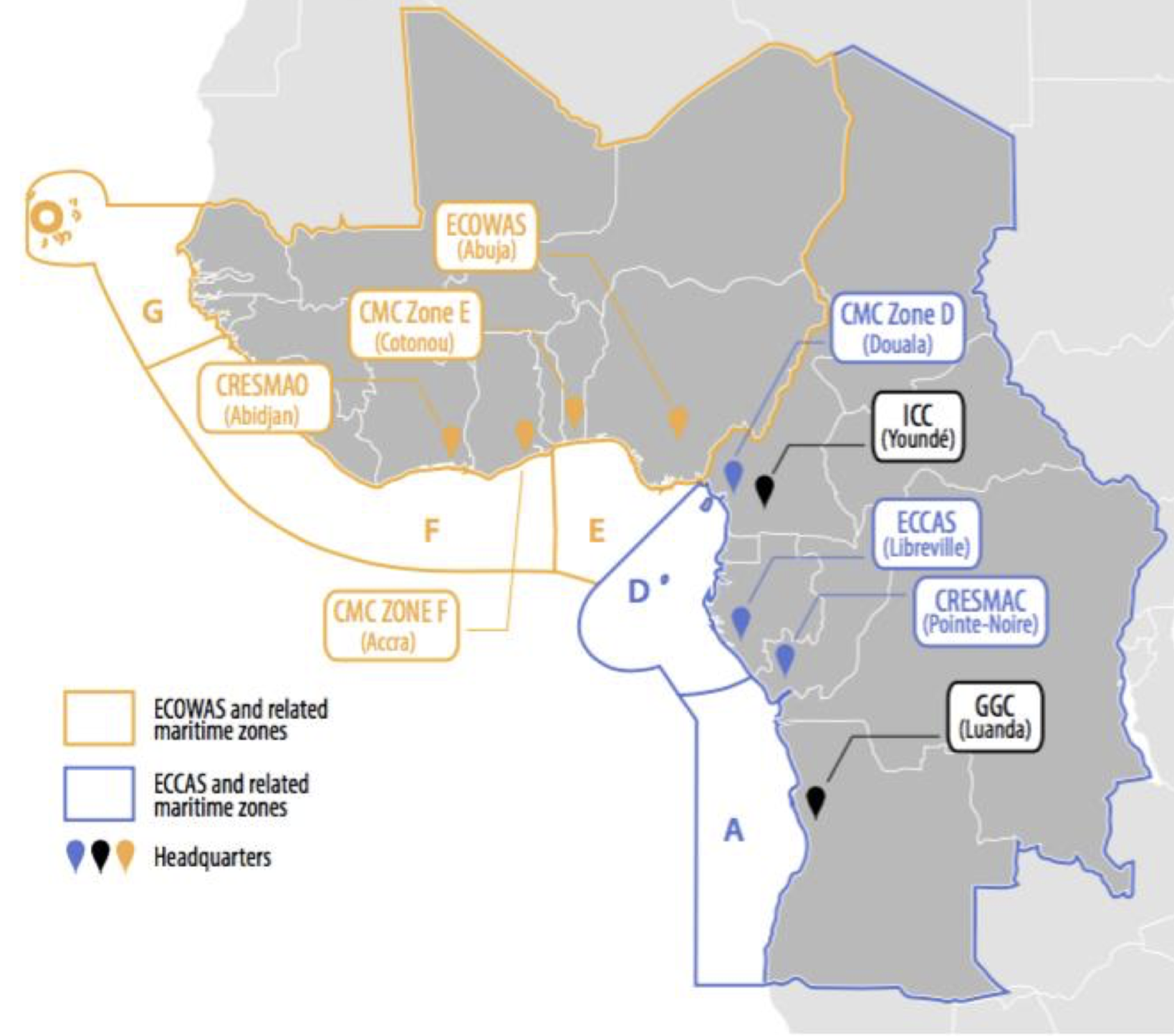ICC and CMC Gulf of Guinea outline with ECOWAS and ECCAS related maritime zones.