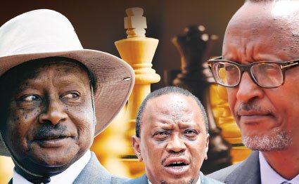 Presidents Yoweri Museveni, Uhuru Kenyatta and Paul Kagame.