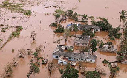 A picture shows houses in a flooded area of Buzi, central Mozambique, on March 20, 2019, after the passage of Cyclone Idai. PHOTO | AFP