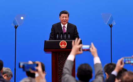 China's President Xi Jinping speaks at a press